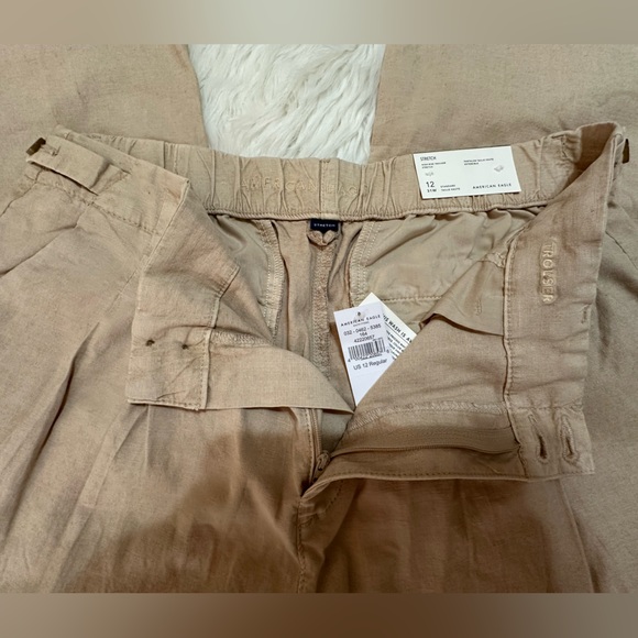 AMERICAN EAGLE HIGH RISE WIDE LEG STRETCH TROUSERS BEIGE WOMEN’S SIZE 12 - Picture 11 of 16